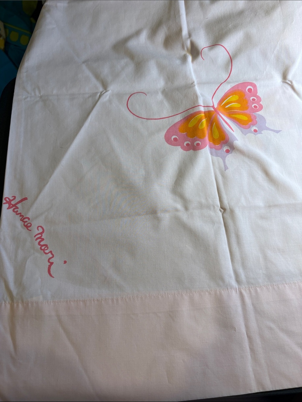 Vintage Pink Hamae Mori Cotton Butterfly Print Pillowcase FF